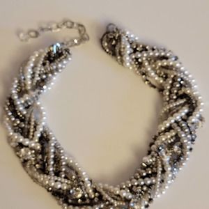 Chicos chunky  braided strands of pearls, crystals, diamonds necklace